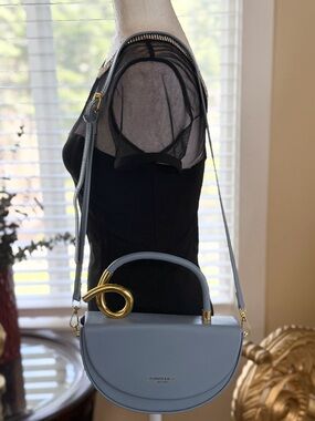 Women's Light Blue Leather Top-Handle Crossbody Bag